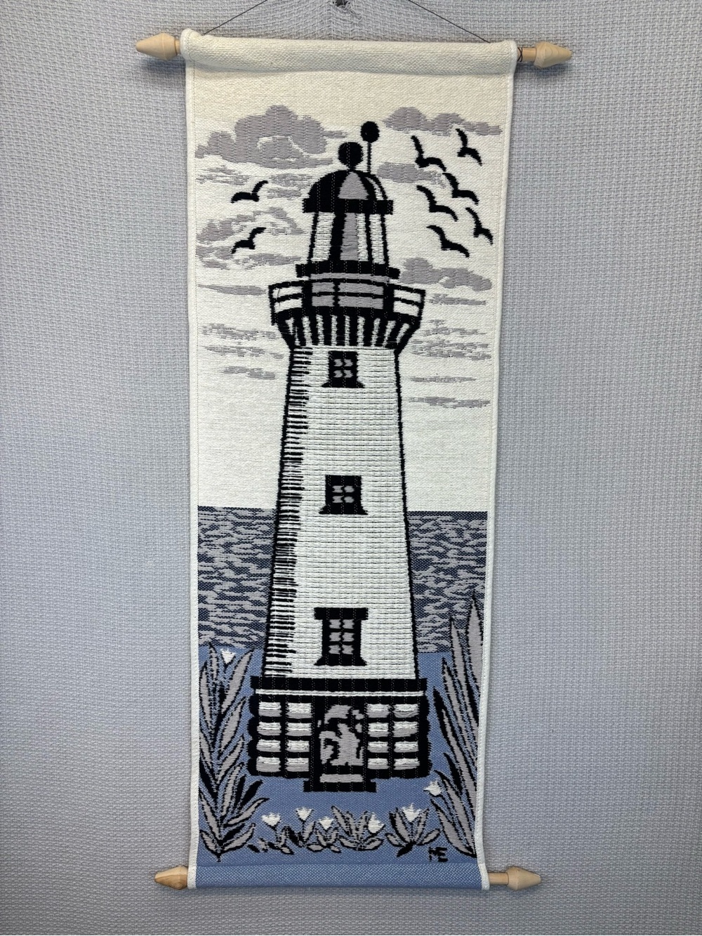 Vintage Hanhisalo Weavery Lighthouse Wall Tapestry Nautical 15”x43” Hanging